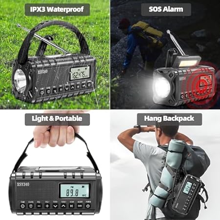 Upgraded 37000mWh Emergency Hand Crank Radio AM/FM with LED Flashlight Solar Radio, Portable Weather Radio, Emergency Cell Phone Charger for Family Outdoor Camping and Emergency Rescue Us