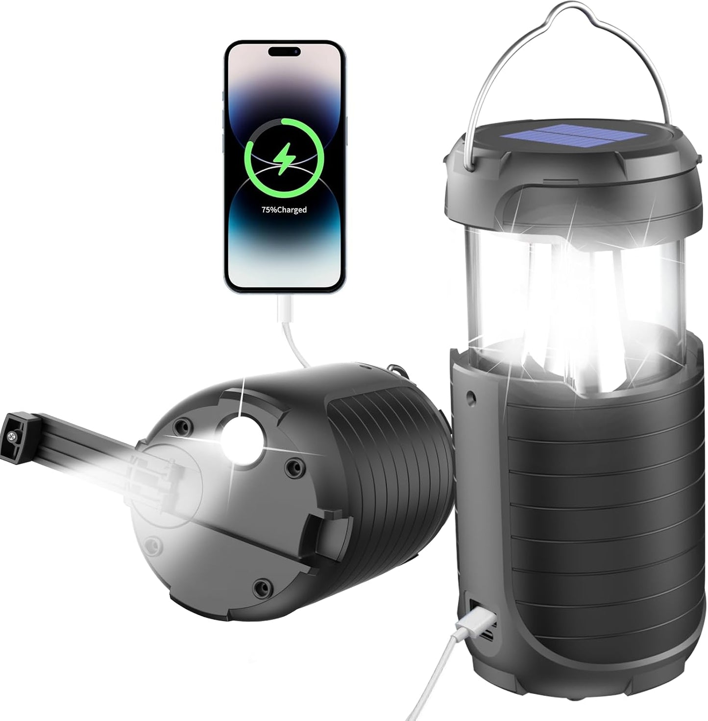 Solar Camping Lantern,Rechargeable LED Lights, 5000mAh Waterproof Solar Powered/ Hand Crank Powered Rechargeable Lantern, Emergency Lights for Power Outages, Hiking, Campsites, Emergencies