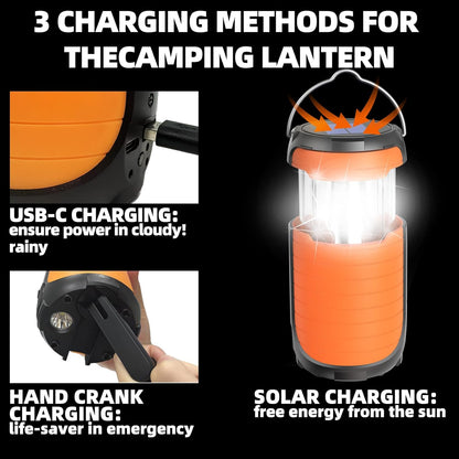 Solar Camping Lantern,Rechargeable Battery Powered Camping Lantern, 2 Lighting Modes, 5000mAh Long Battery Life, USB Charging Port, Waterproof Camping Lamp for Emergency/ Hiking/ Fishing