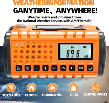 37000mWh Emergency Radio with NOAA Weather Alert Portable Solar Powered Hand Crank AM/FM Survival Digital Display Radio,Alarm Clock Radio,SOS Emergency Flashlight,Family Emergency Essentials