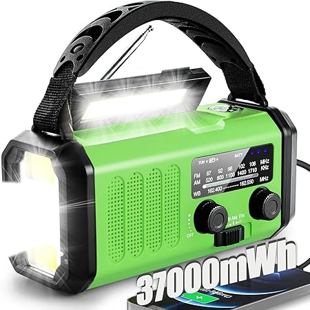 37000mWh Emergency Hand Crank Radio AM/FM with LED Flashlight Solar Radio, Portable Weather Radio, Emergency Cell Phone Charger for Family Outdoor Camping and Emergency Rescue Us