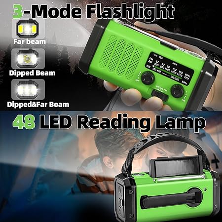 37000mWh Emergency Hand Crank Radio AM/FM with LED Flashlight Solar Radio, Portable Weather Radio, Emergency Cell Phone Charger for Family Outdoor Camping and Emergency Rescue Us