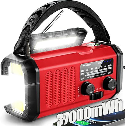 Emergency Weather Radio,37000mWh Crank Radio, Portable NOAA/AM/FM Weather Radio, Reading Light, Solar Radio, SOS Emergency Flashlight, Multiple Power Sources,for Hurricanes and Emergencies