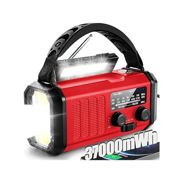 Emergency Weather Radio,37000mWh Crank Radio, Portable NOAA/AM/FM Weather Radio, Reading Light, Solar Radio, SOS Emergency Flashlight, Multiple Power Sources,for Hurricanes and Emergencies