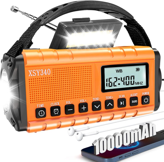 37000mWh Emergency Radio with NOAA Weather Alert Portable Solar Powered Hand Crank AM/FM Survival Digital Display Radio,Alarm Clock Radio,SOS Emergency Flashlight,Family Emergency Essentials