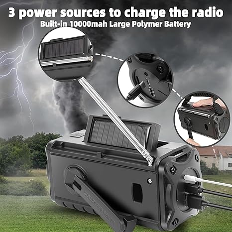 Upgraded 37000mWh Emergency Hand Crank Radio AM/FM with LED Flashlight Solar Radio, Portable Weather Radio, Emergency Cell Phone Charger for Family Outdoor Camping and Emergency Rescue Us