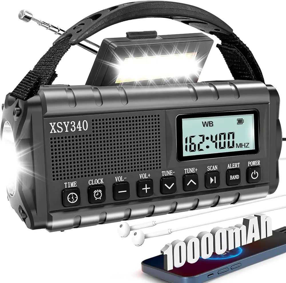 Upgraded 37000mWh Emergency Hand Crank Radio AM/FM with LED Flashlight Solar Radio, Portable Weather Radio, Emergency Cell Phone Charger for Family Outdoor Camping and Emergency Rescue Us