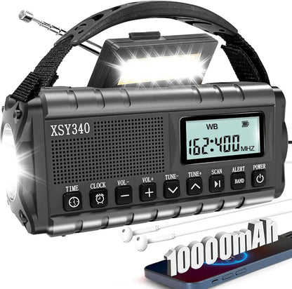 Upgraded 37000mWh Emergency Hand Crank Radio AM/FM with LED Flashlight Solar Radio, Portable Weather Radio, Emergency Cell Phone Charger for Family Outdoor Camping and Emergency Rescue Us