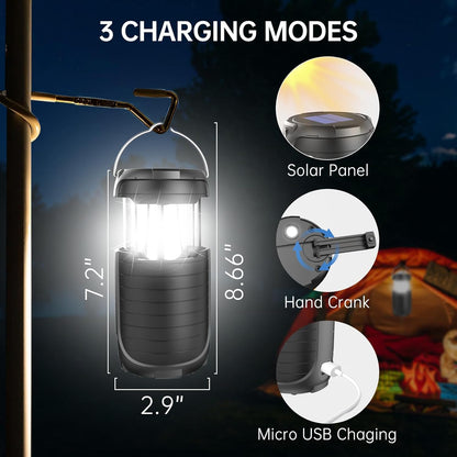 Solar Camping Lantern,Rechargeable LED Lights, 5000mAh Waterproof Solar Powered/ Hand Crank Powered Rechargeable Lantern, Emergency Lights for Power Outages, Hiking, Campsites, Emergencies