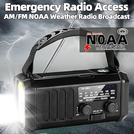 QAUYYW10000mAh/37000mWh Emergency Hand Crank Radio AM/FM with LED Flashlight Solar Radio, Portable Weather Radio, Emergency Cell Phone Charger for Family Outdoor Camping and Emergency Rescue Us