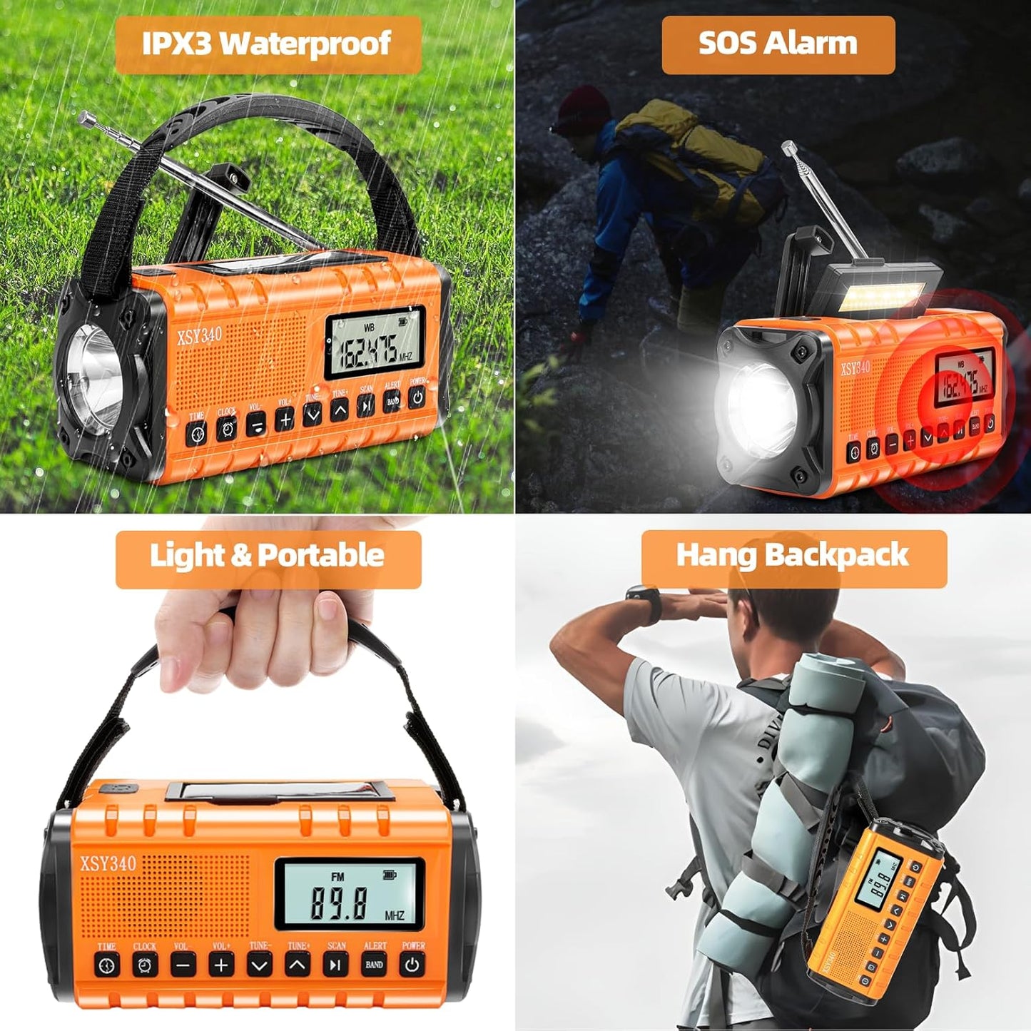 37000mWh Emergency Radio with NOAA Weather Alert Portable Solar Powered Hand Crank AM/FM Survival Digital Display Radio,Alarm Clock Radio,SOS Emergency Flashlight,Family Emergency Essentials