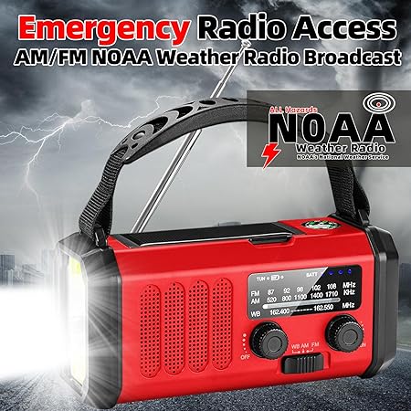 Emergency Weather Radio,37000mWh Crank Radio, Portable NOAA/AM/FM Weather Radio, Reading Light, Solar Radio, SOS Emergency Flashlight, Multiple Power Sources,for Hurricanes and Emergencies